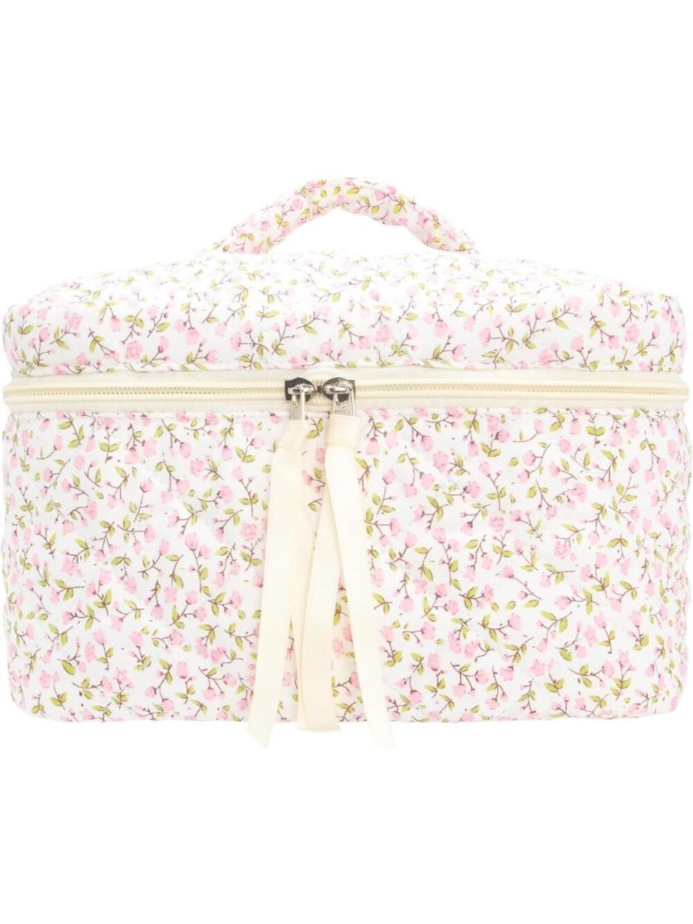 Floral Pink Quilted Makeup & Toiletry Bag for Women | Travel Cosmetic Organizer